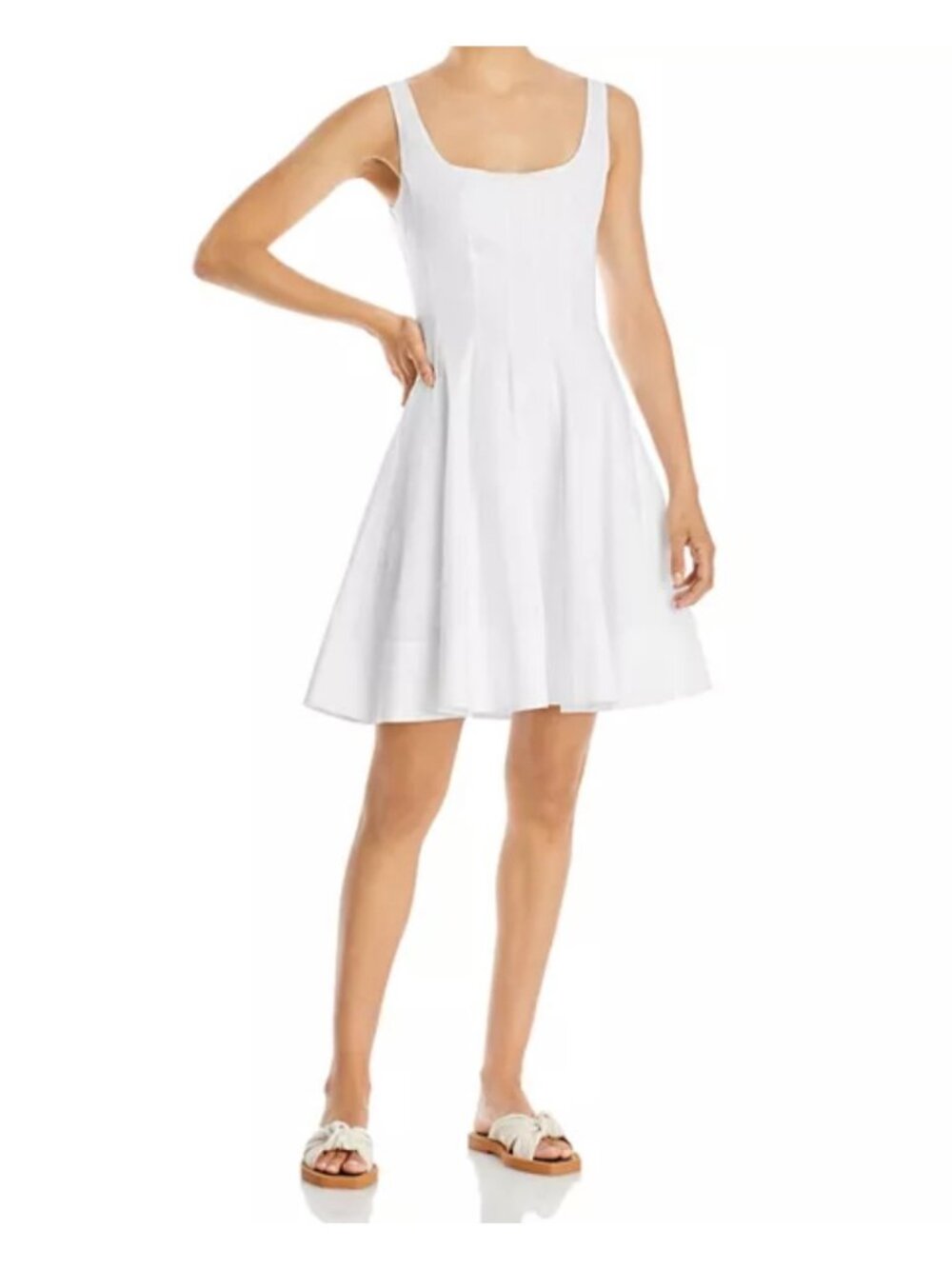 NWT Staud Wells Pleated Cotton Poplin Mini Dress White Size 4
